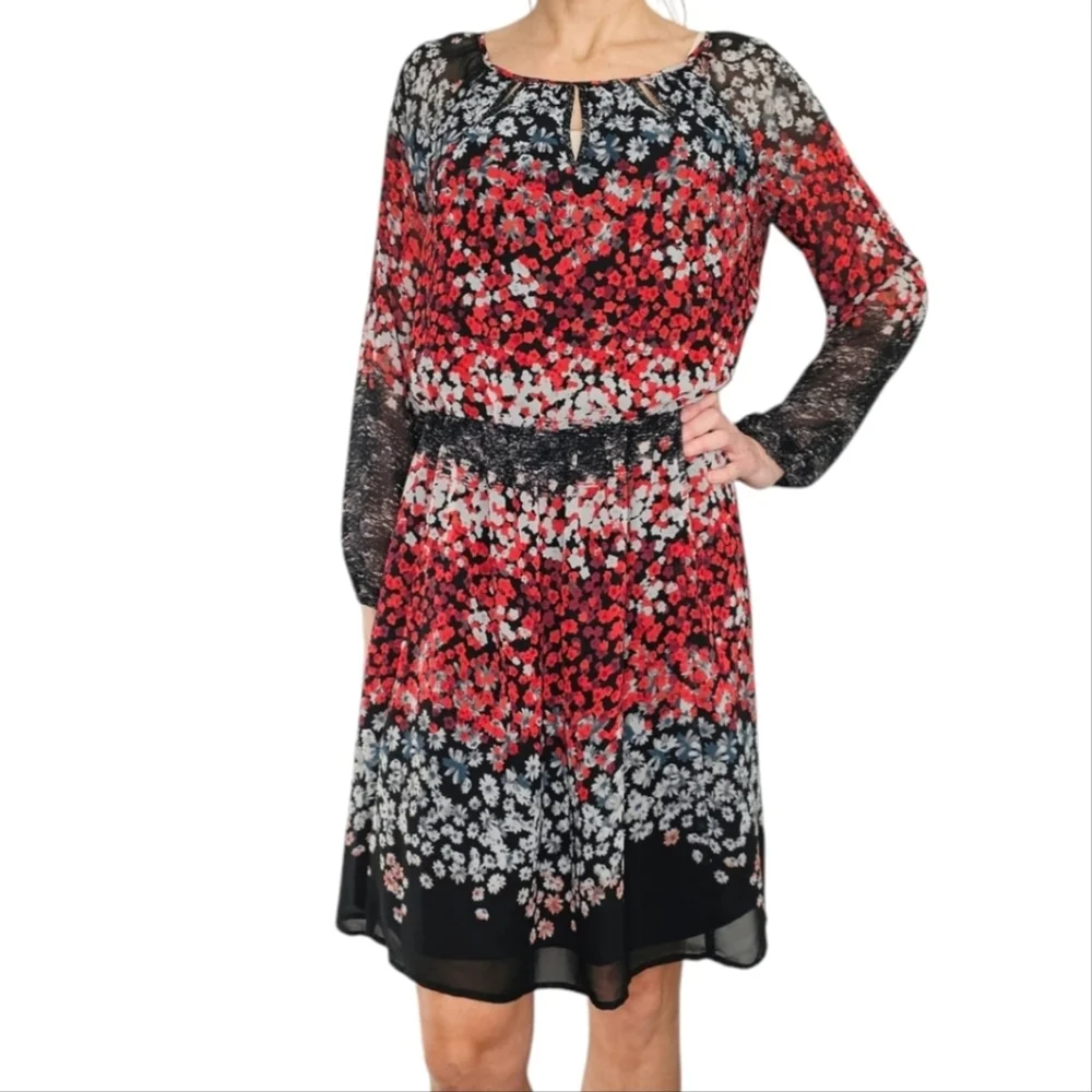 Nine West Floral Dress Black and Red Size 12 - Picture 9 of 11